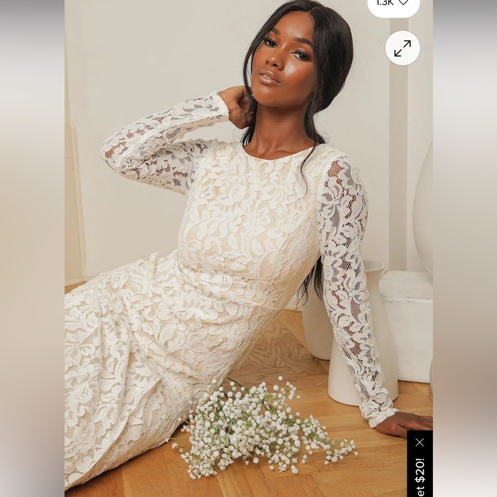 NWT Lulu's Say I Do White Lace Long Sleeve Mermaid Maxi Dress - Picture 3 of 16